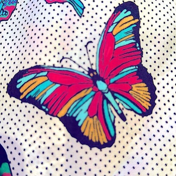 Vintage ECHO silk black white polka dot brilliant butterfly scarf 10” x 54” - Picture 2 of 8